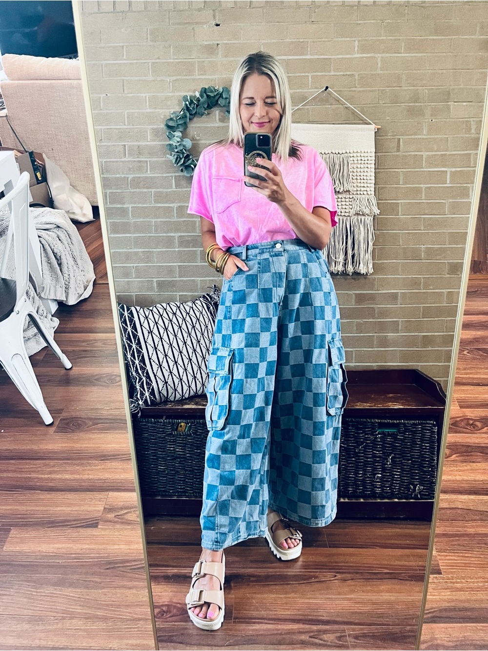 BiBi Light Blue Checkerboard Denim Pants